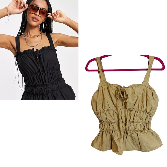 TOPSHOP Poplin Corset Style Tie Front Cami *Camel 4 - Picture 1 of 6